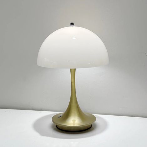 Lampe de table champignon sans fil, lampe de bureau rechargeable, lampe de chevet rétro LED, 3 couleurs de gradation de la température, Doré (1/5)