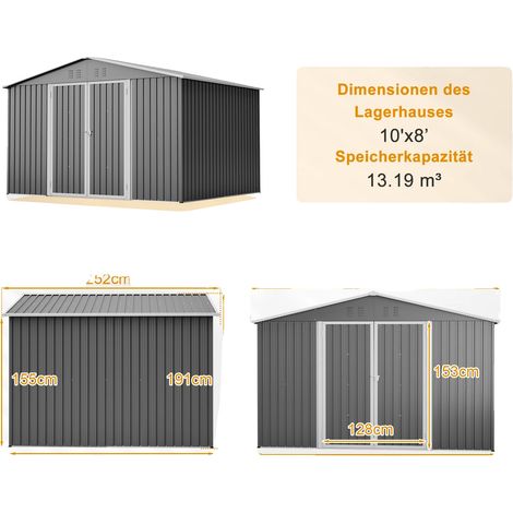 Abri de jardin, acier galvanisé, design étanche, GRIS (1/2)