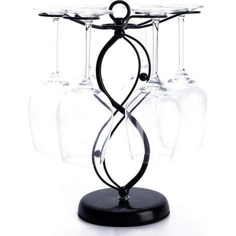 Support de Verre à Vin Porte-Verres à Pied Suspendu sous Armoire Métal avec Vis Support de Rangement pour Verre Fer Inoxydable avec 4 Rangées pour Cuisine Bar Restaurant Noir (1/5)
