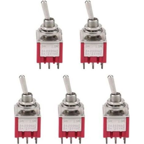 5Pcs Interrupteur à Bascule à 3PDT 9 Broches 6mm 2A / 250VAC 5A / 120VAC ON-ON 2 Position