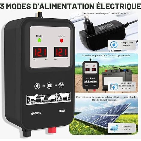 ClôTure éLectrique, Cloture Electrique Pour Animaux, éLectrificateur De ClôTure éLectrique, Electrificateur Cloture Electrique , Pour La Protection Des Animaux (Black) (1/4)
