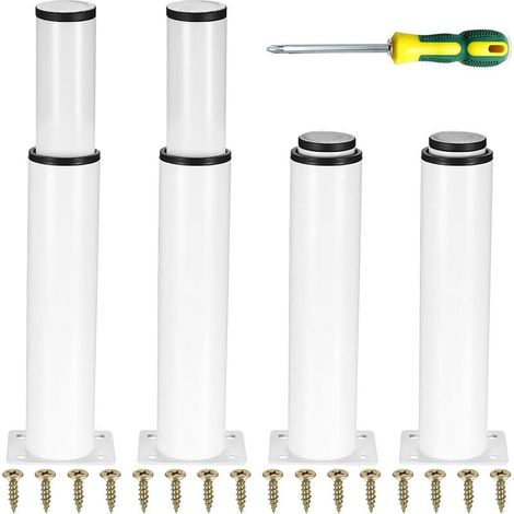 4 Pièces Pieds de Meubles Réglables, Pieds de Table en Métal, Pieds Réglables en Hauteur 0-140 mm, Pieds de pour Meuble Cuisine, Armoires, Lit, Table Pieds - Blanc (1/4)