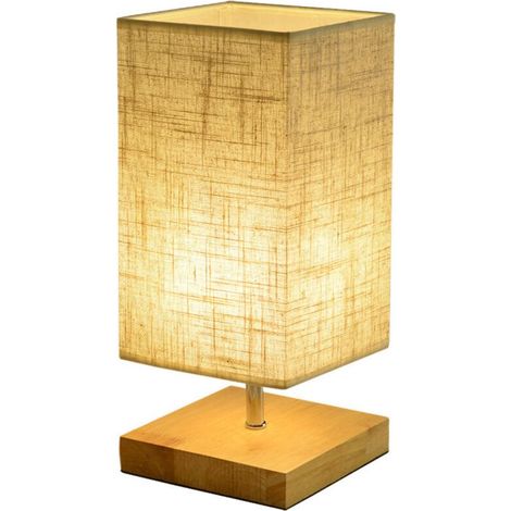 Simple en bois art lin nuit lampe chambre lampe de chevet hôtel hôtel lampe lampe de table (1/4)