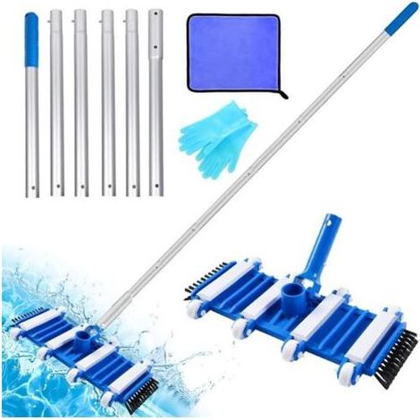 Aspirateur Piscine Manuel,Balai Aspirateur Piscine,Kit Nettoyage Piscine,2.1M Manche Telescopique Piscine(Type épais),Raccord en Métal Amélioré et Poils Latéraux,Brosse D'aspiration pour Piscine (1/5)