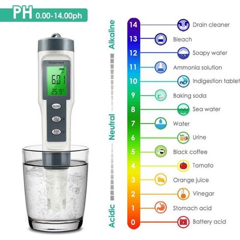Compteur d'eau numérique 3 en 1 : mesure le TDS, le pH et la température. Haute précision pour l'eau potable, les aquariums, les piscines et l'usage domestique. (1/5)