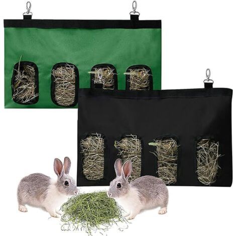 Râtelier à foin 4 trous pour cochon d'inde, sac suspendu pour lapin, distributeur de foin pour petits animaux, poche d'alimentation imperméable en tissu Oxford, rangement pratique pour rongeurs. (1/5)