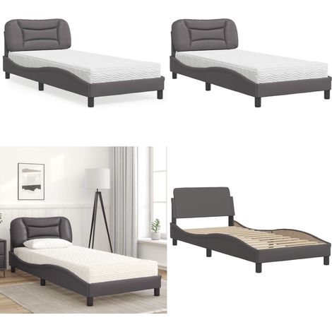 Lit avec matelas gris 90x200 cm similicuir - Lit Double - Lit Plateforme - Lit Design - Lit Moderne - Literie - Home & Living (1/5)