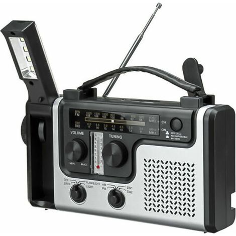 Radio urgence manivelle solaire multifonction AM/FM/SW, lampe LED alarme chargeur pour téléphone portable (1/5)