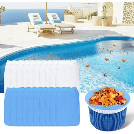 20 Pcs Chaussette Skimmer Piscine Nylon à Mailles Fines (Blanche + Bleues) Filtre Skimmer Piscine Élastique Chaussette Filtre Piscine Réutilisable pour Piscines, Retiennent Débris et Feuilles (1/5)