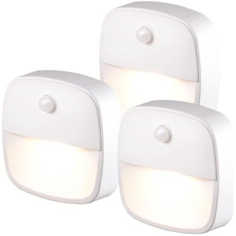 Lampe Détecteur de Mouvement Interieur, Lot de 3 Veilleuse LED Pile, Veilleuse d'escalier Automatiquel Pour Couloir, Chambre, Cuisine, Placard - Blanc Chaud [Classe énergétique A]