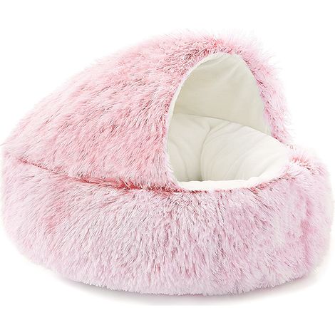 Lit apaisant en Forme de Donut, Chaud et Doux en Peluche avec Dessous en éponge Confortable et antidérapant pour Animaux de Petite et Moyenne Taille Qui dorment à l'intérieur (Rose)