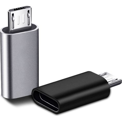 2 Pièces USB C Adaptateur, Micro USB vers USB C, Adaptateur USB C vers Micro USB Connecteur, Adaptateur Type C Fem Micro USB Male Connecteur pour PC, Galaxy, Mate, etc (Noir, une pièce en argent) (1/4)