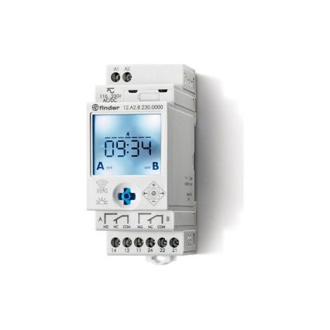 Finder – Horloge astronomique hebdomadaire – Programmateur numérique 110-230V AC/DC – 16A – Montage rail DIN – Fonction Astro avec NFC