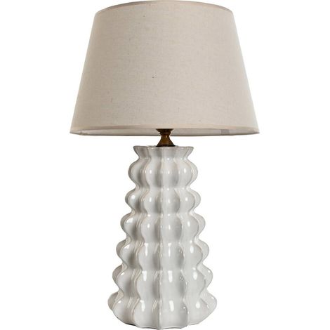 Lampe de table romantique en porcelaine blanche et coton - Blanc porcelaine et coton naturel (1/4)