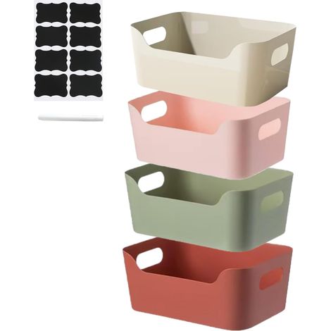 4 Boîtes de Rangement avec Poignée,Panier de Rangement à Façade Basse,Boîte de Rangement En Plastique pour Cuisine Et Salle de Bain,pour éTagères Et Armoires (Couleurs mélangées) (1/5)