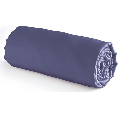 Drap-Housse 100% en Satin de Coton - Linge de Lit - Douceur, Style et Confort - Lavable à 40°C - 135 x 200 x 30 cm - Uni, Bleu foncé (1/4)