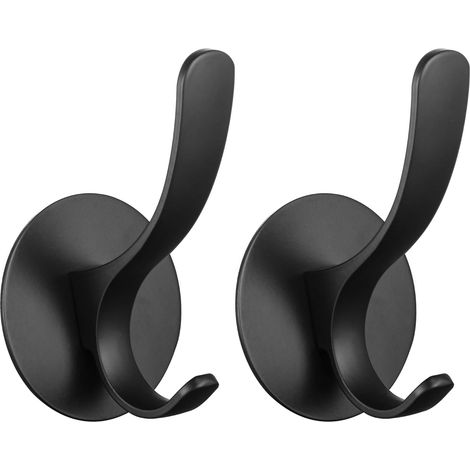 Patère, porte-serviettes mural, porte-manteau en acier inoxydable, sans perçage, noir, lot de 2