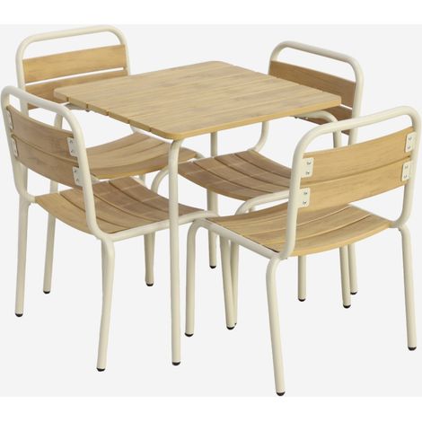 Set tavolo da giardino per bambini in acciaio e decorazione in legno con 4 sedie