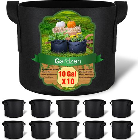 Lot de 10 Sacs de Culture de 10 gallons, Pots en Tissu d'aération avec poignées (1/5)