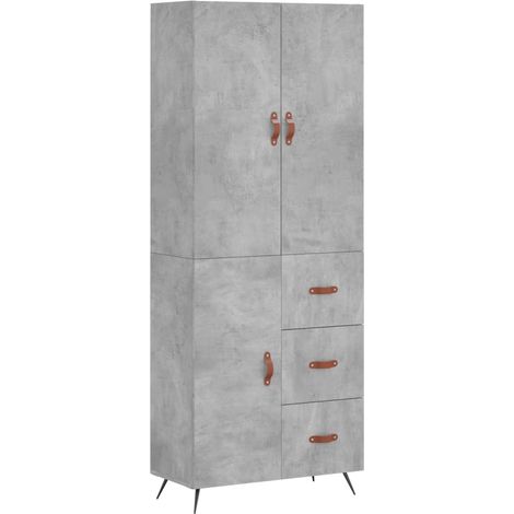 Buffet bahut commode armoire meuble de rangement organisateur cuisine salle de séjour salon haut 69,5 x 34 x 180 cm bois d'ingénierie gris