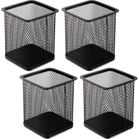 Lot de 4 porte-stylos de bureau en fer creux - Carrés - Noirs (1/5)