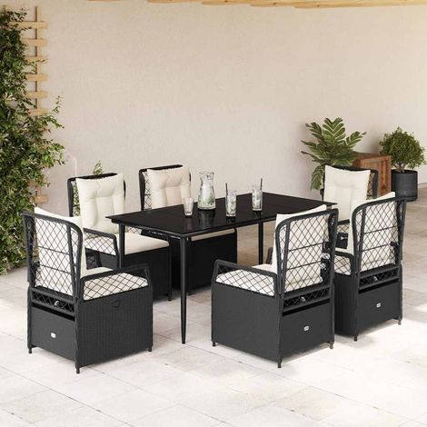 Salon de jardin 7 pièces en résine tressée noir, table et 6 fauteuils inclinables, 84.4kg - PANGIVO (1/5)
