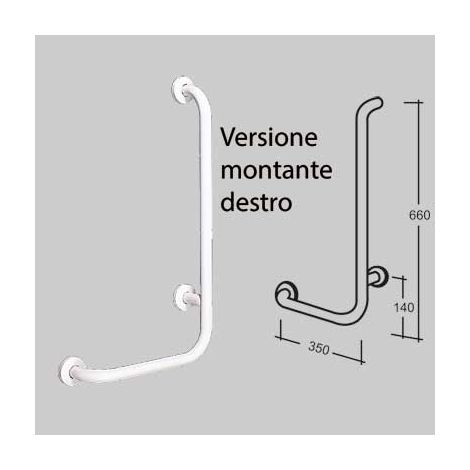 CORRIMANO CON MONTANTE PREVERNICIATO BIANCO cm 35 x 67 sinistro MADE IN ITALY