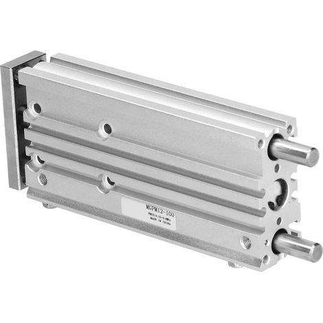 Vérin pneumatique fin avec 3 tiges de guidage et visserie en alliage d'aluminium MGPM12X100 (1/5)