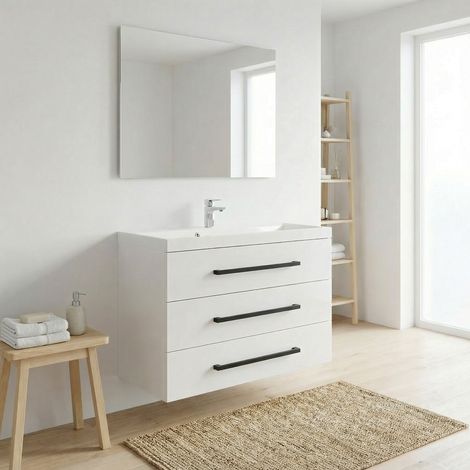 Naturel Meuble de salle de bain avec lavabo Naturel Cube Way 100x76,5x40 cm blanc brillant (CUBE21003BL)