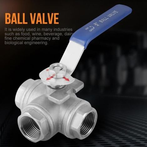 Vanne À Bille - Trois Voies Type T - Acier Inoxydable 304 - Filetage Femelle 3/4 Pouces DN20 - 1 Pièce (1/4)