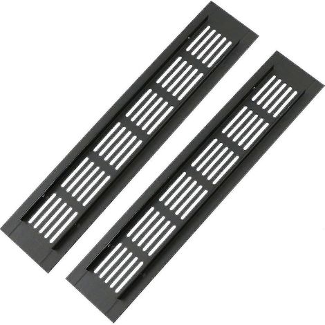 Lot de 2 grilles d'aération de porte en aluminium avec moustiquaire intégrée pour camping-car, caravane, armoire, cuisine - 250 x 50 mm, noir (1/4)