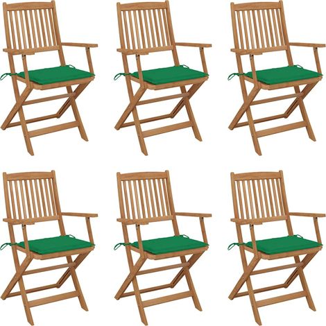 Lot de 6 Chaises de jardin pliables - Chaises d'extérieur pour terrasse/jardin avec coussins Bois d'acacia BV573161 - BonneVie (1/5)
