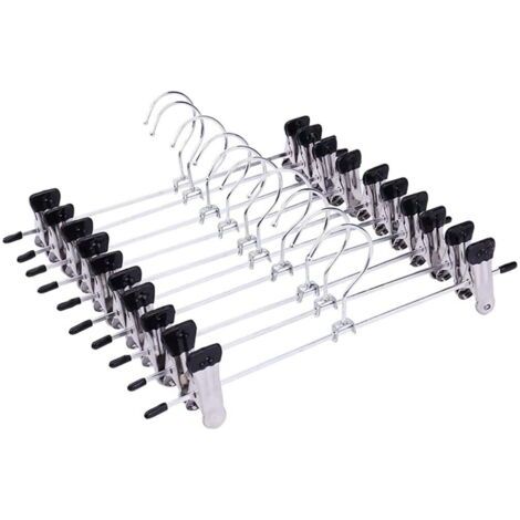 Lot de 10 cintres robustes et résistants pour pantalons, jupes et vêtements, avec pinces. (1/5)