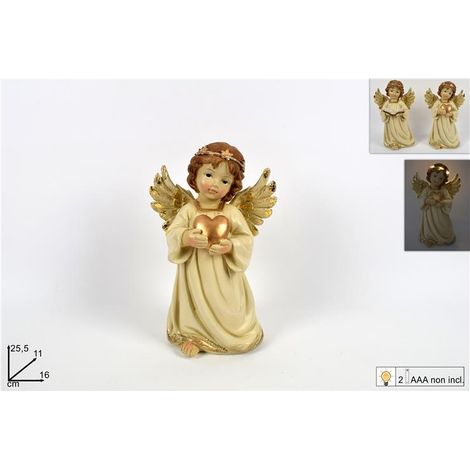 Decorazione Natalizia Angelo con Cuore o Libro con Luce 25,5 cm