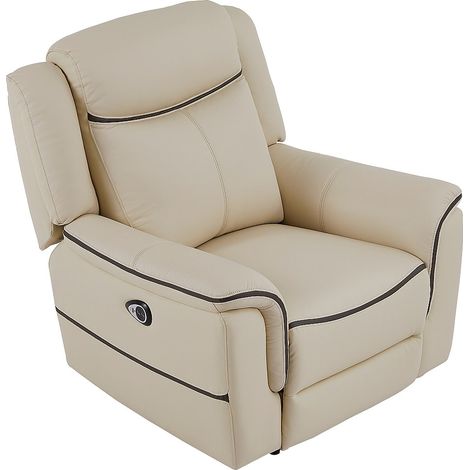 Fauteuil relax électrique en cuir beige ADELIO
