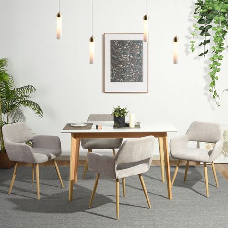 MEUBLES COSY Set di 4 poltrone - Tessuto beige - Gambe in metallo effetto legno - Stile scandinavo - Sala da pranzo, ufficio, soggiorno (1/5)