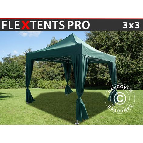 Faltzelt Faltpavillon Wasserdicht FleXtents PRO 3x3m Grün, mit 4