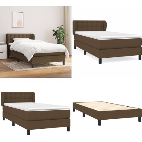 Giroletto a Molle con Materasso Marrone Scuro 90x200 cm Tessuto - Materasso a molle insacchettato - Letto con testiera regolabile