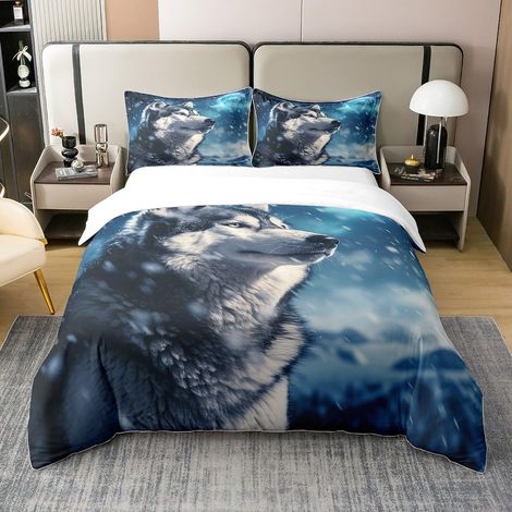 Loup Parure De Lit 140x200cm pour Garçon Fille Cute Loup 100% Coton Sets De Housse Couette Hurlement Housse Couette Animaux Parure 2 Pièces - 140 x 200 cm + 1 taie d'oreiller 65 x 65 cm (1/5)