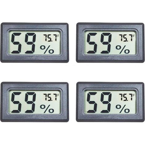 4er-Pack digitale Mini-Temperatur- und Feuchtigkeitsmessgeräte mit LCD-Anzeige in Fahrenheit (℉) für Reptilienbecken, Gewächshaus, Garten, Keller, Kühlschrank, Schrank