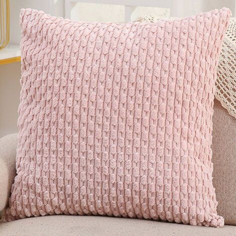 Set of 2 boho striped corduroy cushion covers, 40x40 cm, light pink, decorative for sofa, bedroom. (1/4)