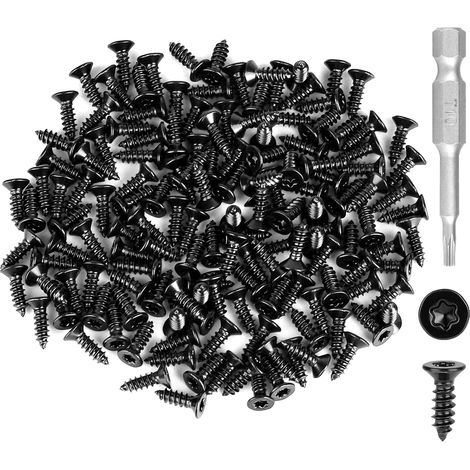Torx Lot de 150 vis à bois en acier inoxydable noir M3 x 10 mm à tête fraisée - Vis autotaraudeuses universelles avec tournevis T10 pour meubles (M3 x 10) (1/5)
