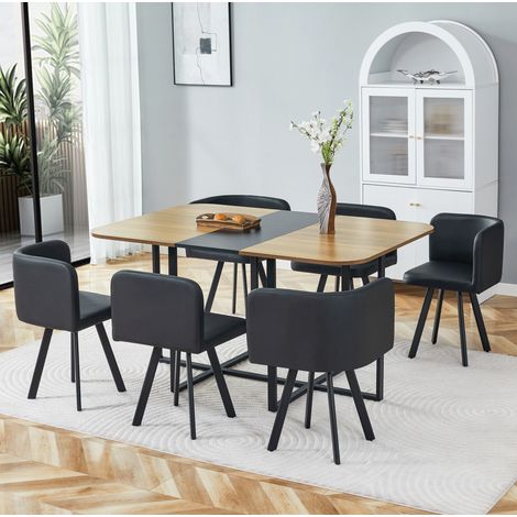 Ausziehbares Esstisch-Set, Schwarz und Holz, 4–6 Personen, platzsparend – MEUBLIV (1/5)