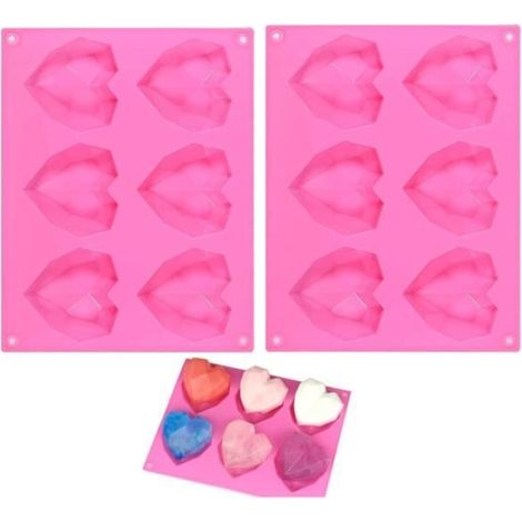 2pcs Moules en Silicone Forme de Coeur de Diamant 3D de Moule à dessert en silicone pour mousses pour Gâteau glaçon collation (1/4)