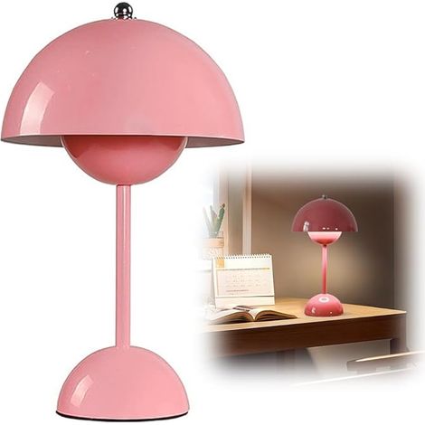 Pilzlampen Tischlampe, LED Akku Tischlampe Kabellos, 3000k-6000k Moderne Aufladbar, Touch Dimmbar Tischleuchte Lampe​ mit 3 Helligkeits Modi, Retro Nachttischlampe (Rosa) [Energieklasse A] (1/5)