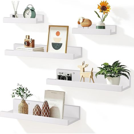 Lot de 5 étagères murales flottantes - Étagère Murale Moderne - Décoration Murale DIY - pour Salon, Salle de Bain, Chambre à Coucher, Bureau, Cuisine - Blanc (1/5)