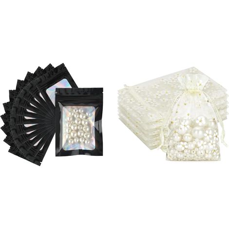 100 Sachets Zip 7x10 cm + 50 Sachet Organza Beige 10x15cm aux Marguerites (1/5)