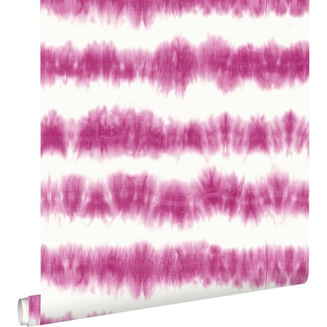 papier peint rayure horizontal tie-dye shibori rose intense fuchsia et blanc mat - ESTAhome