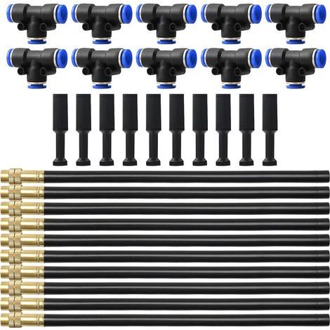 10 Pcs 20cm Spray Nozzles - 8mm Omnidirectional Adjustable Quick Nozzles with 10 T Connectors and 10 Plugs for Greenhouse, Garden and Lawn Irrigation