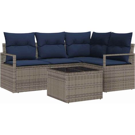 Sofa Set 5 pcs Grau Poly-Rattan vidaXL